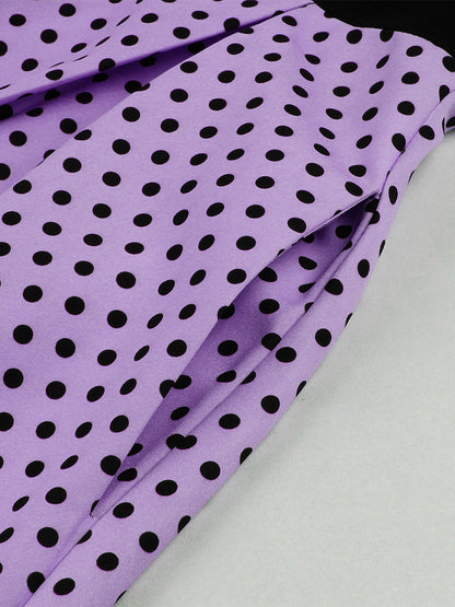 Vintage Swing Dress 1950s Contrast Polka Dot Dress Square Neck Tea Party Dress