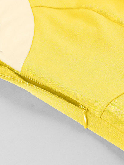 Yellow Halter Neck Vintage Swing Dress Contrast White Belt 50s Retro Rockabilly Dress