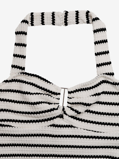 Vacation Dresses Bodycon Tight Knit Striped Halter Mini Summer Beach Dress