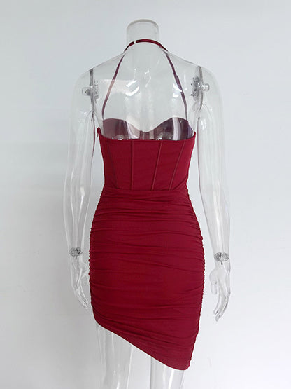 Party Dress Mini Pink Straps Neck Sleeveless Shaping Sexy Semi Formal Dress