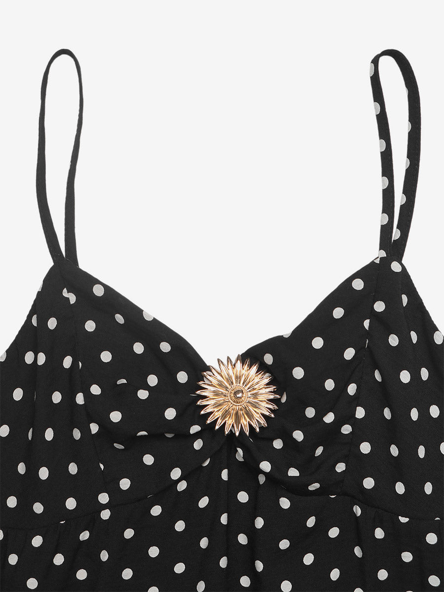 Night Out Dresses Black Polka Dot Cami Ruffle Flowy Mini Sundress
