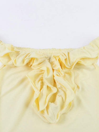 Party Dress Maxi Dresses Yellow Off-The-Shoulder Ruffles Sleeveless Slim Fit Sexy Semi Formal Dress