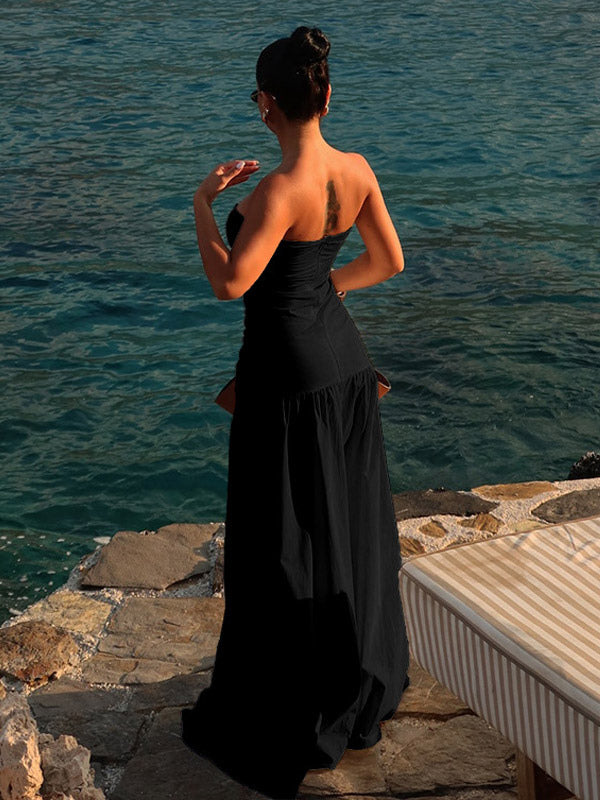 Vacation Dresses Strapless Cutout Waist Maxi Dress Sweetheart Bustier Flowy Mermaid Gown