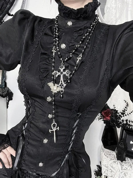 Vintage Dark Aesthetic Fitted Blouse