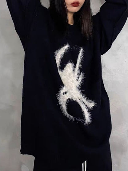 Plush Spider Print Loose Sweater