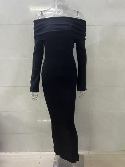 Maxi Off Shoulder Knit Dress With Flare Sleeve For Women 2026