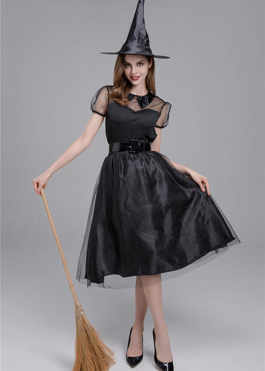 Midnight Enchantress - Women’s Black Witch Costume Dress with Hat and Accessories