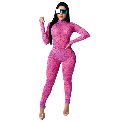 Women Clothing Jumpsuit Long Sleeve Printed Slim Fit Bodysuit