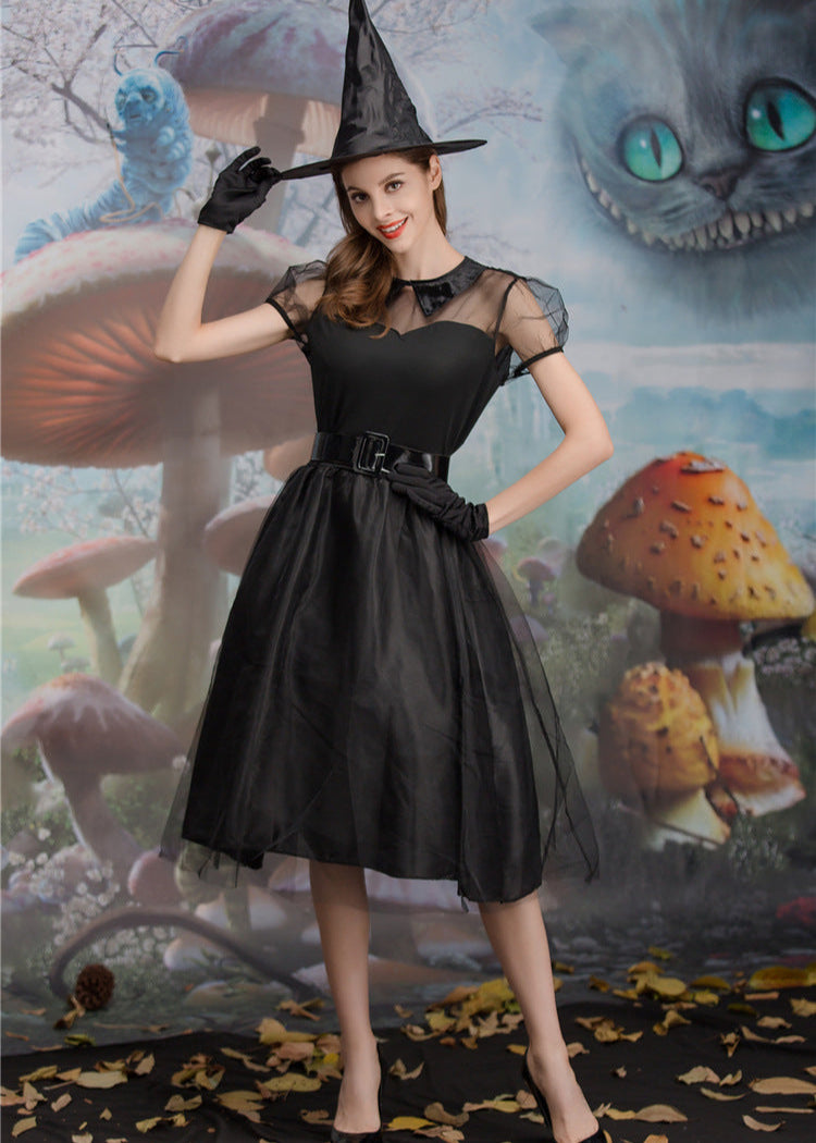 Midnight Enchantress - Women’s Black Witch Costume Dress with Hat and Accessories