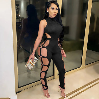 Women Wear Sexy Cutout Nightclub Tight Backless Jumpsuit Women