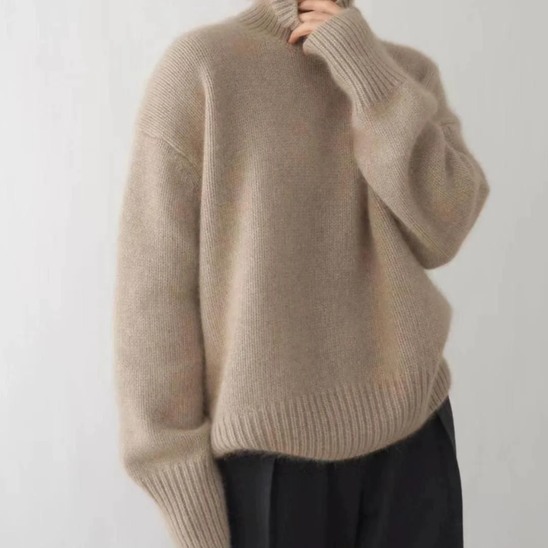 Jersey de punto de cuello alto de corte holgado para mujer | Ideal para otoño/invierno