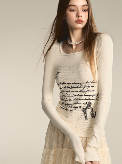 Print Square Neck Pure Desire Lace Base Top