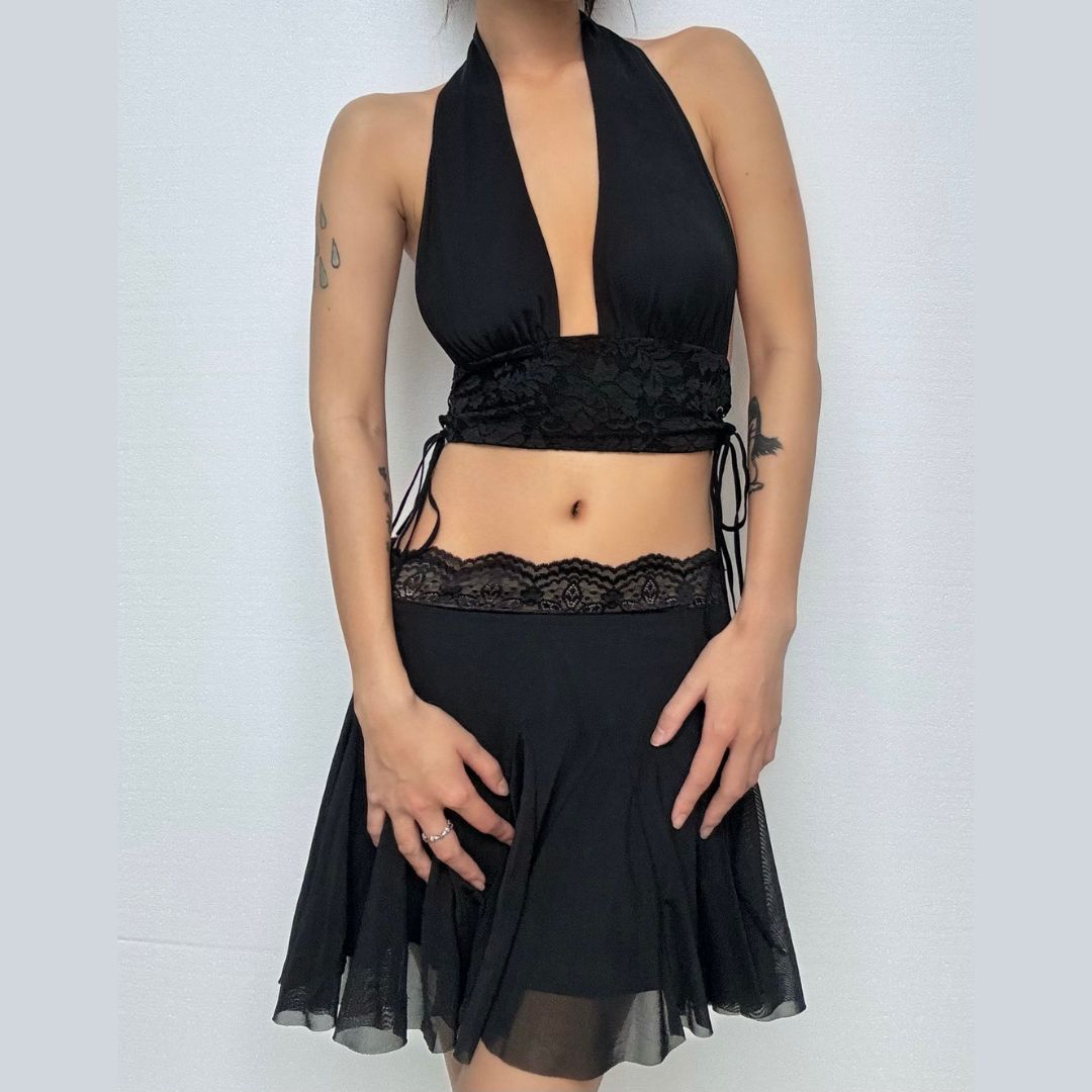 Halter self tie lace v neck backless top  | Festival Outfits Women