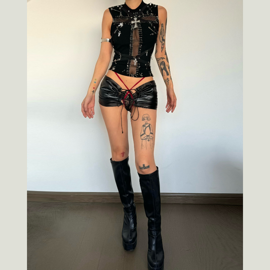 Crewneck sleeveless cross applique top  | Festival Outfits Women