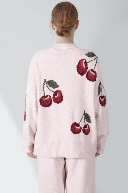 Conjunto de pijama tipo cárdigan de terciopelo suave con cerezas