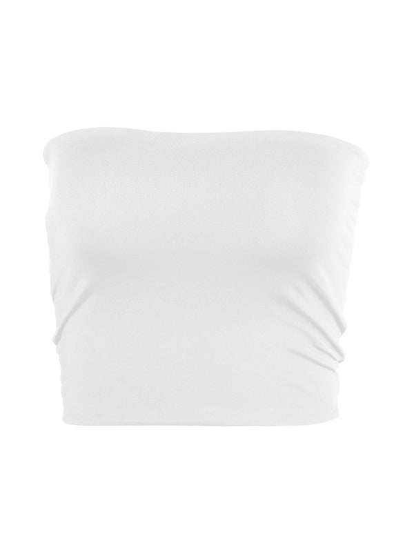 Plain Short Style Navel Exposed Bandeau Top
