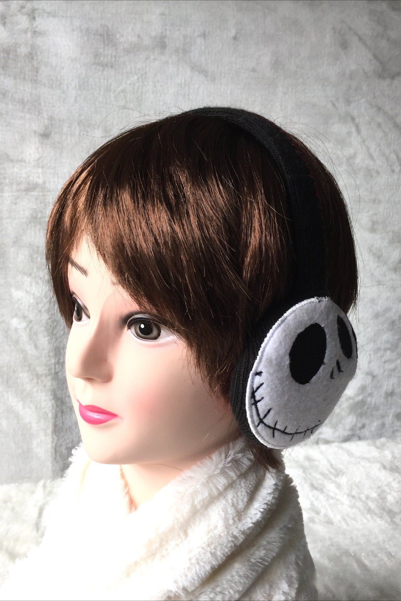 Knit Embroidered Skull Foldable Earmuff