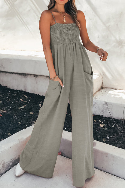Women's Casual Sleeveless Summer Jumpsuit with Smoke Upper and Pockets | Ideal for Spring/Summer