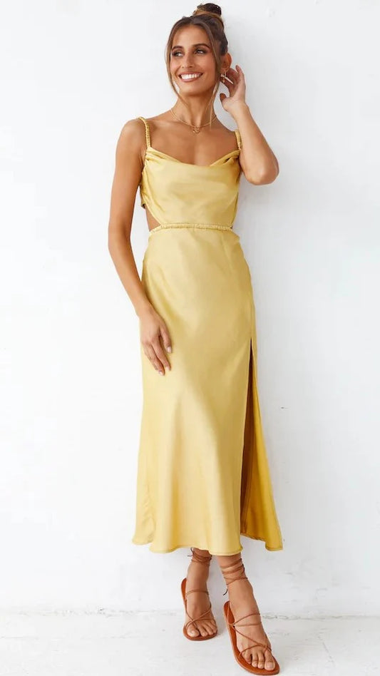 Yellow Cutout Slip Midi Dress