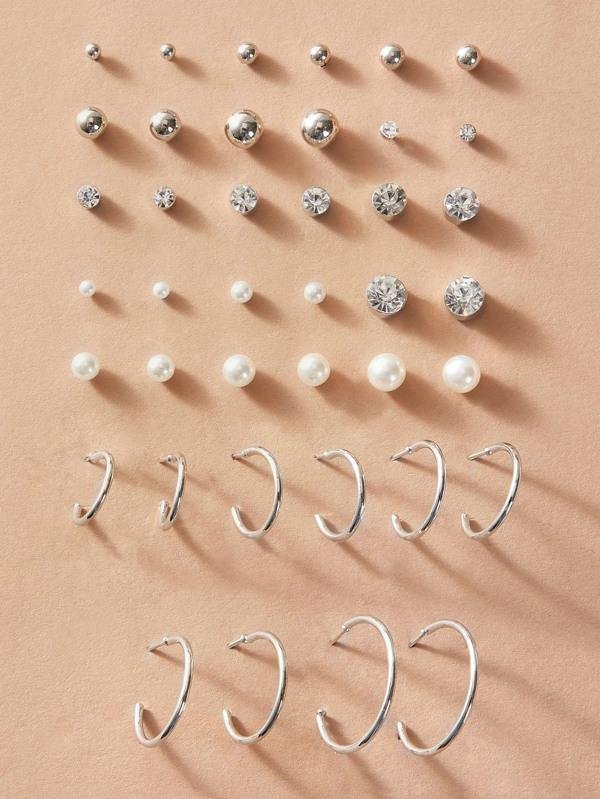 20pairs Faux Pearl & Rhinestone Decor Earrings for Women