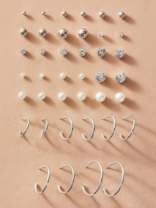 20pairs Faux Pearl & Rhinestone Decor Earrings for Women