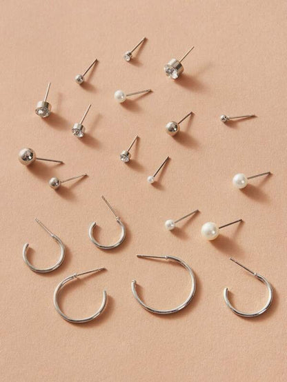 20pairs Faux Pearl & Rhinestone Decor Earrings for Women