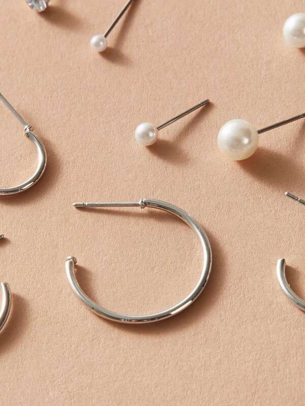 20pairs Faux Pearl & Rhinestone Decor Earrings for Women