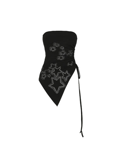 Black Y2k Hot Diamond Bandeau Top