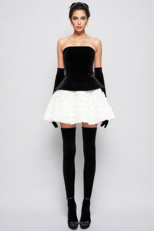 Lyna Petal Layerd Velvet Mini Dress