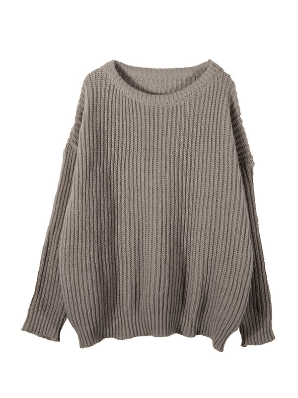 Solid Crew Neck Knit Sweater