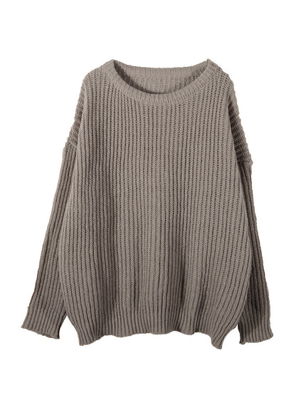 Solid Crew Neck Knit Sweater
