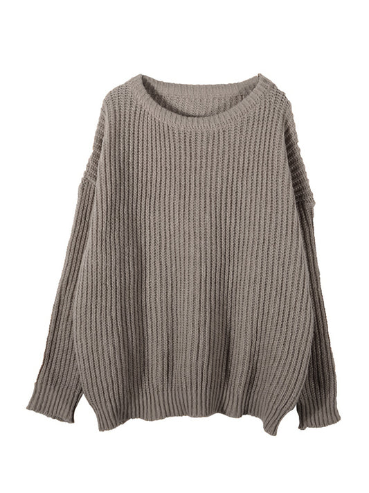 Solid Crew Neck Knit Sweater