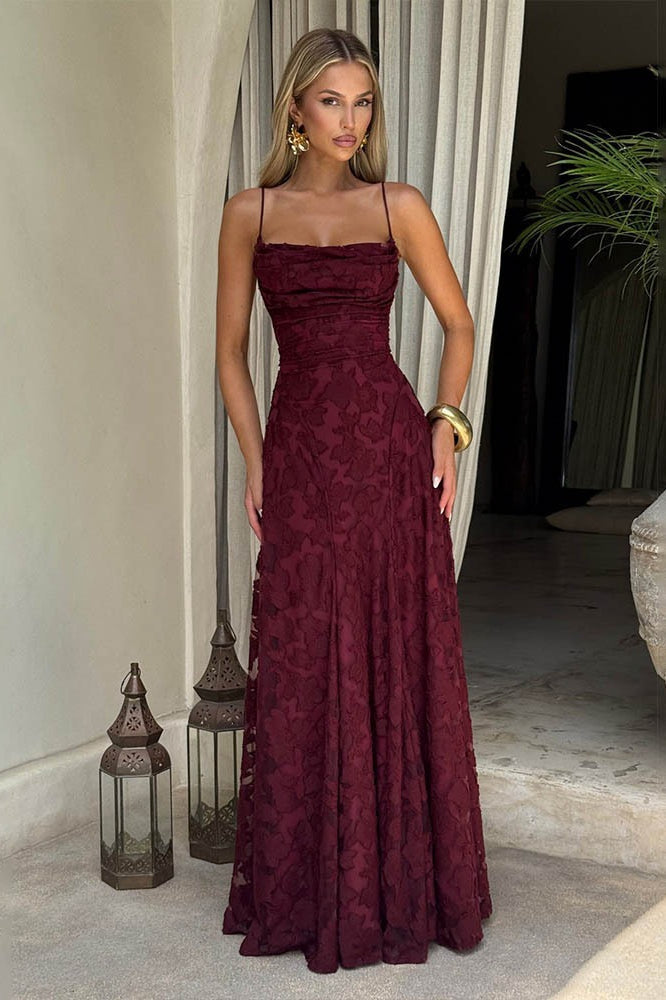 Chiffon Backless Spaghetti Strap Maxi Dress