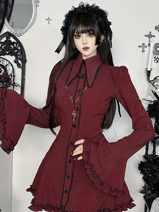 Gothic Dark Plaid Shirt Mini Dress