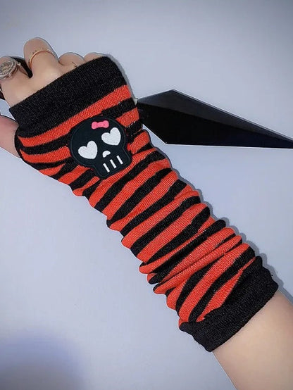 Gothic Punk Striped Fingerless Gloves