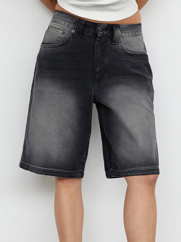 Non-Elastic Slimming Denim Shorts