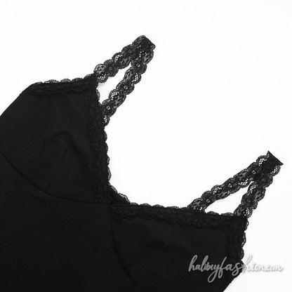 Lace hem v neck backless solid cami top