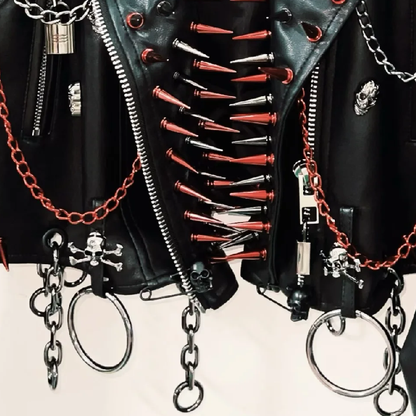 Long sleeve zip-up PU leather metal chain o ring top  | Festival Outfits Women