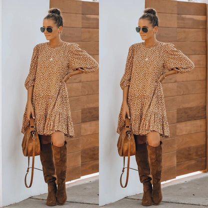 Autumn Winter Floral Long Sleeved Princess Sleeves Dress Home Loose Dress