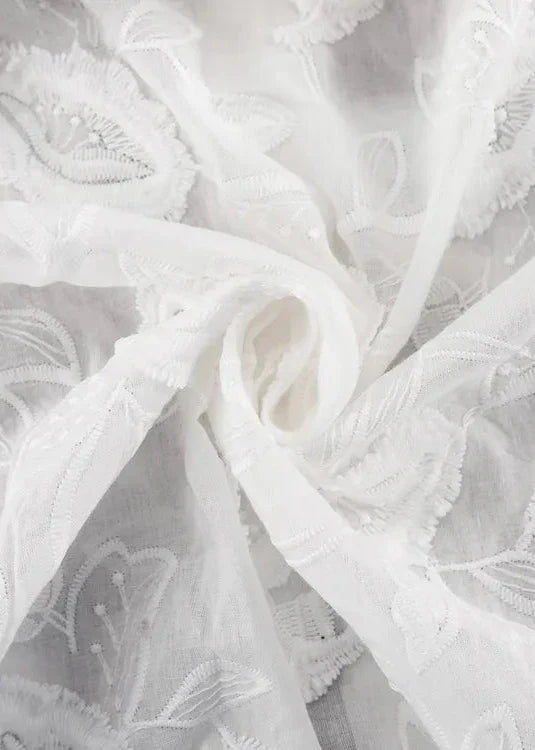 Floral Breeze - Sheer EmbroideRed Shirt & High-Waist Shorts Set