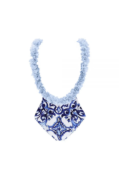 Bikini de una pieza azul con apliques hechos a mano