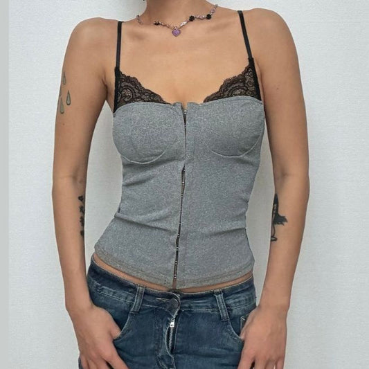 Ribbed lace hem button cami top  | Festival Outfits Women