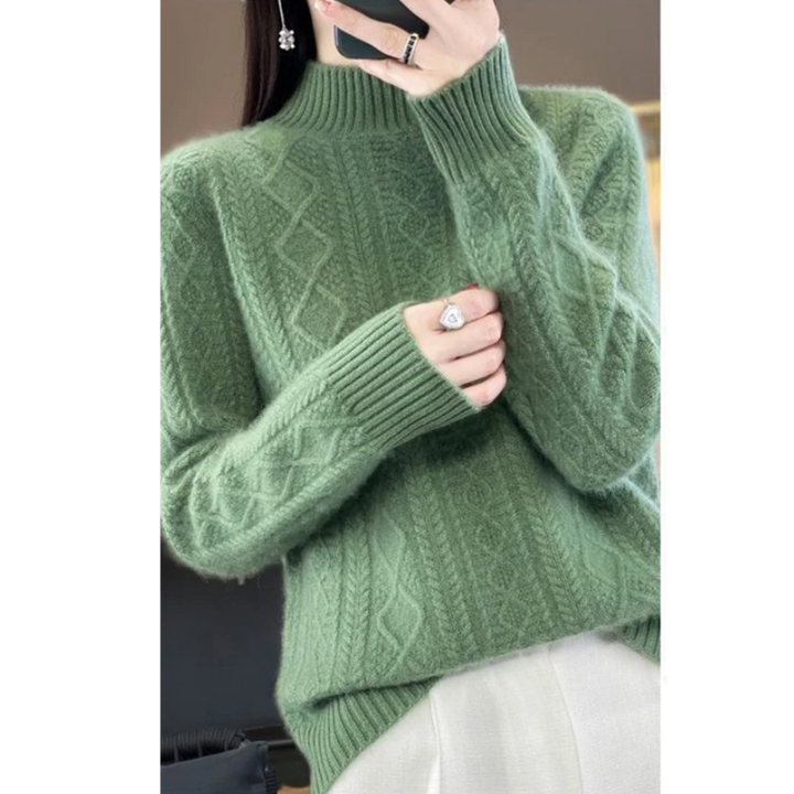Elegante jersey de punto trenzado con cuello alto para mujer | Ideal para otoño/invierno