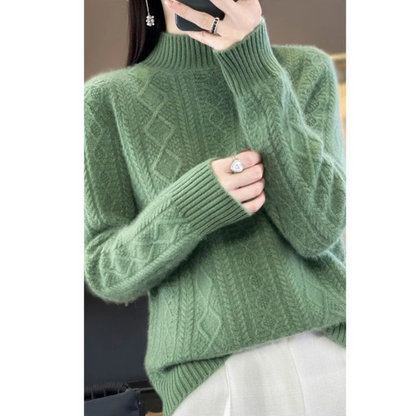 Elegante jersey de punto trenzado con cuello alto para mujer | Ideal para otoño/invierno