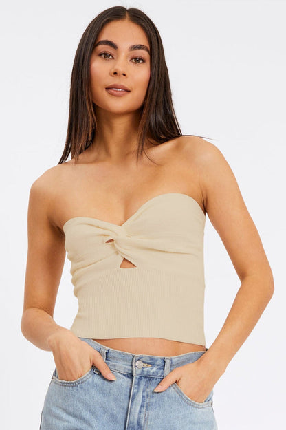 Merlaine Strapless Knotted Knit Crop Top