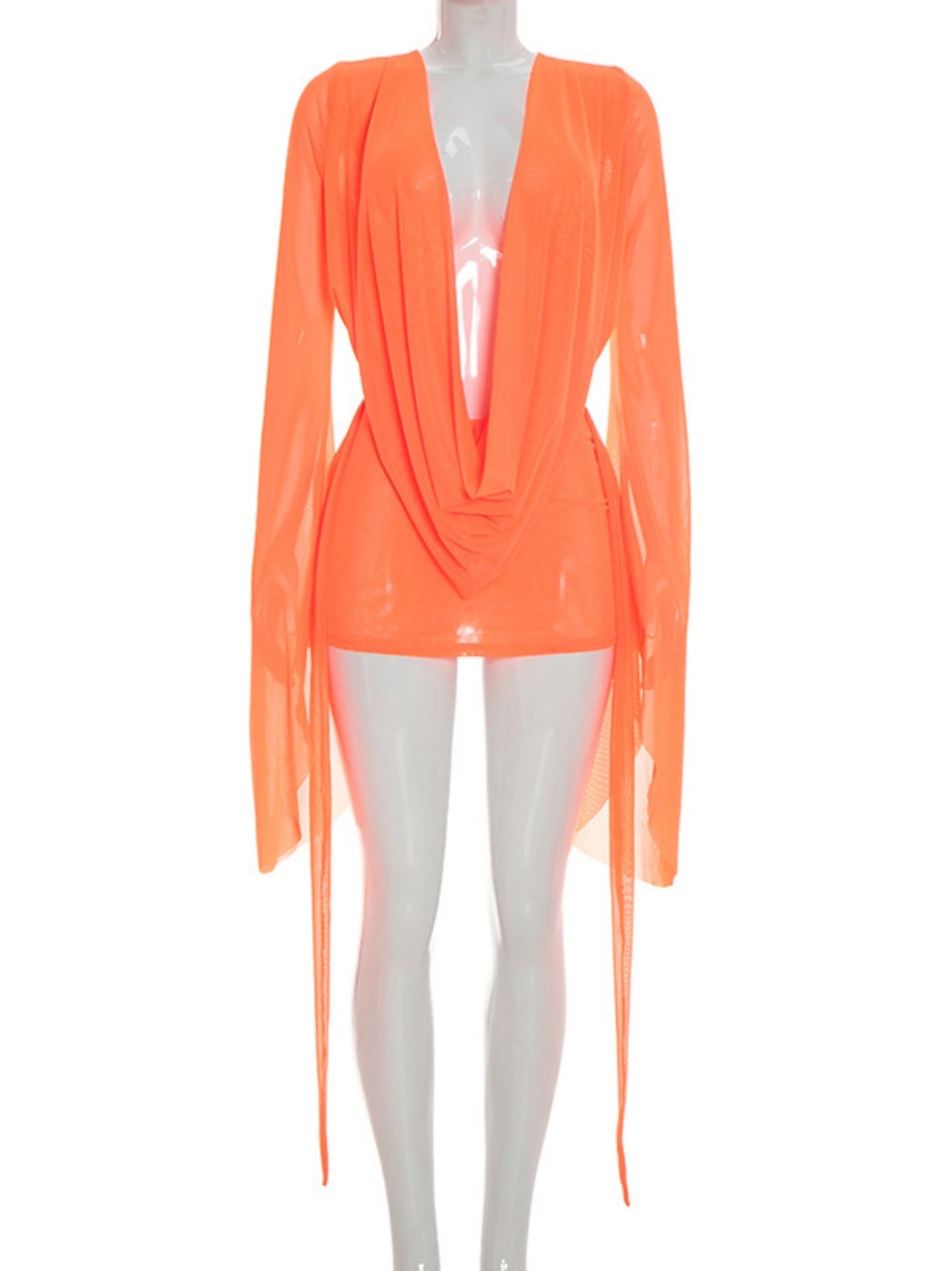Mesh Dangling Long Sleeves Exposed Backpack Buttocks Mini&Short Dresses