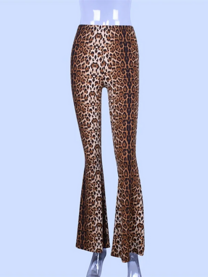 Women's Stylish Leopard Print High Waisted Flared Pants | Ideal for Everyday Wear
