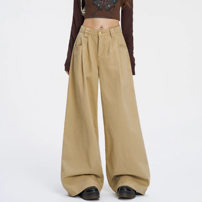 Button solid pocket zip-up low rise wide leg | Baggy Low Rise Jeans  | Festival Outfits Women