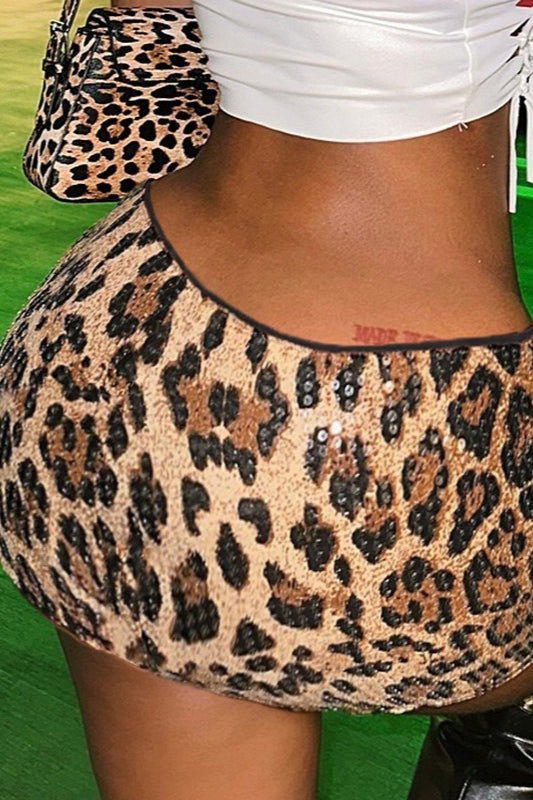 Sequin Leopard Low Rise Skirt
