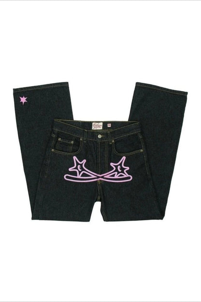 Punk Rock Y2K Print Men's Straight Denim Pants